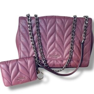 Kate Spade Briar Lane Plumberry Quilted Convertible Shoulder Bag & Wallet & COA